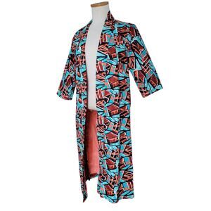 Dopamine Mid Century Mod Pink 60s Psychedelic Long Coat Handmade Teal